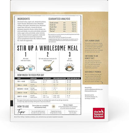 The Honest Kitchen Human Grade Dehydrated Whole Grain Dog Food – Complete Meal or Dog Food Topper – Turkey 10 Pound 1) (makes 40 lbs)