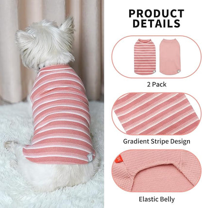 KYEESE 2Pack Waffle Dog Shirts Stretchy Dog T-Shirts Lightweight Dog Tank Top Sleeveless Striped Dog Shirt Vest Breathable