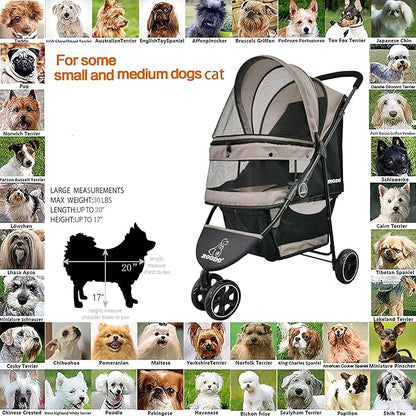 ROODO Escort 3Wheel Dog Stroller Cat Stroller Pet Stroller for Small Dogs and Cats