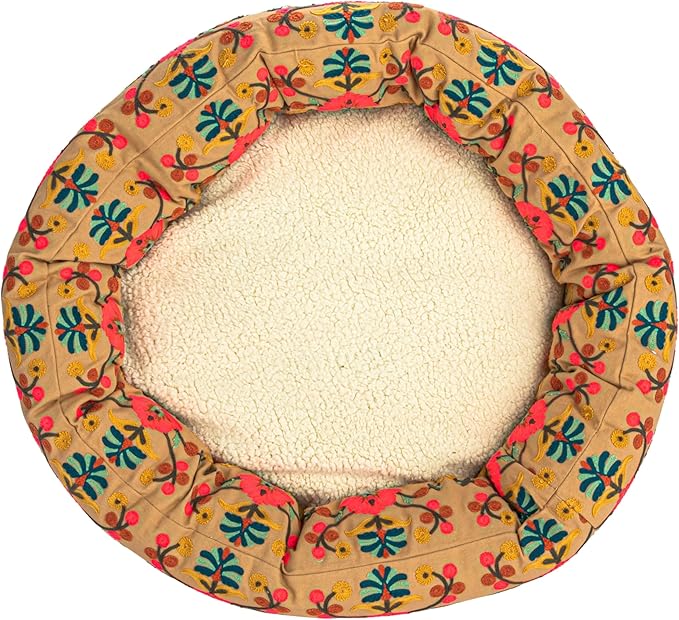 Creative Co-Op Round Cotton Embroidered & Sherpa Pet