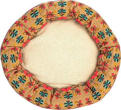 Creative Co-Op Round Cotton Embroidered & Sherpa Pet