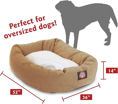 52 inch Khaki & Sherpa Bagel Dog Bed By Majestic Pet Products