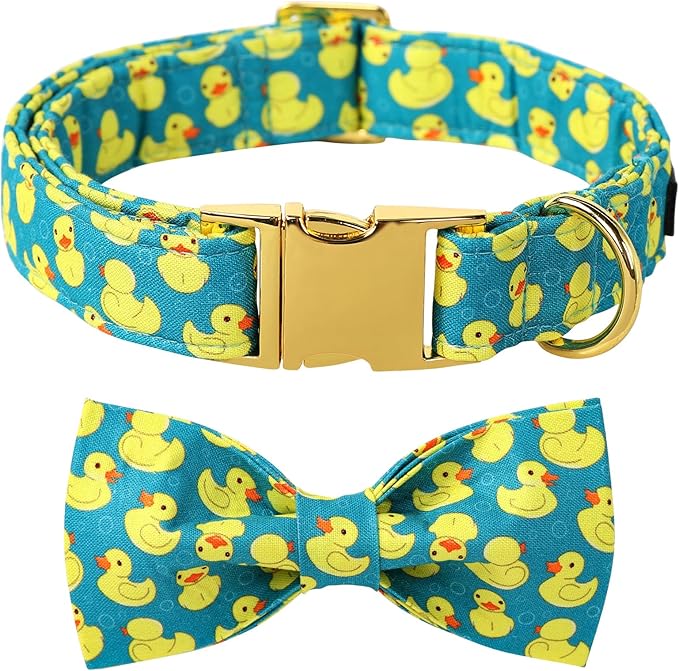 Maca Bates Duck Dog Collar with Bow Bowtie for Dogs Bow Tie Adjustable Breakaway Green Summer Thick Collars Accessories Birthday Gift Colar for XS Small Medium Large XL Boy Girl Male Female Puppy Pet