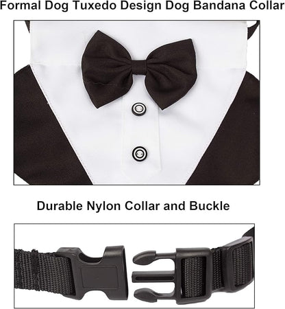 ADOGGYGO Formal Dog Tuxedo Wedding Dog Bandana Collar Dog Collar with Bow Tie Adjustable Dog Bowtie Collar Bandana for Medium Large Dog Pet (Large