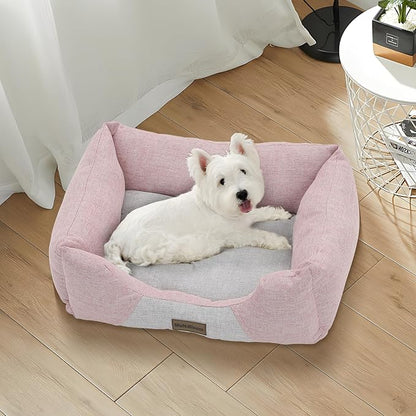 MoNiBloom 20"x17"x6.5" Dog Beds for Small Size Dogs Machine-Washable Linen-Like Fabric Pet Beds Warming Cozy Soft Bed for Dogs and Cat