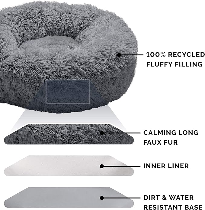 Furhaven 23" Round Calming Donut Dog Bed for Indoor Cats & Small Dogs 20 lbs 23.0"L x 23.0"W x 9.0"Th
