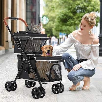 Double Pet Stroller for Dogs and Cats 4 Wheels,