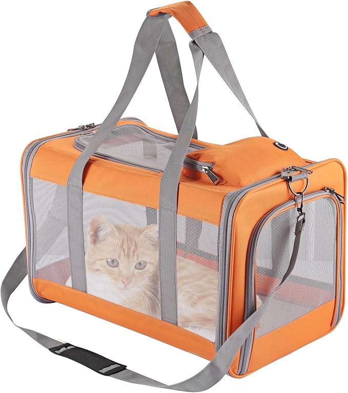 Cat Carrier Dog Carrier Airline Approved Pet Carrier Pet Travel Bag with Breathable Honeycomb Board Soft Cat Travel Carrier Removable Support Board for Car Trips,Air Travel,Vet Visits Orange