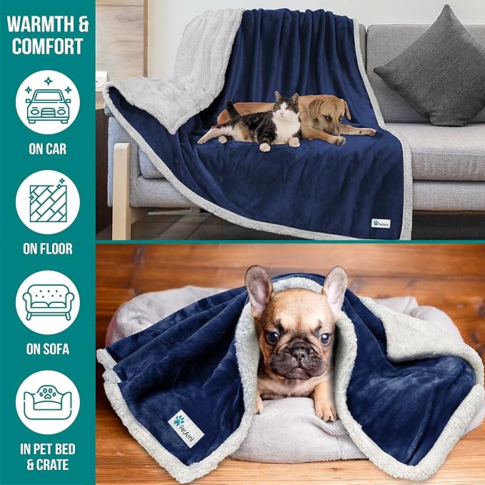 PetAmi WATERPROOF Dog Blanket for Medium Large Dog 60x40 Navy