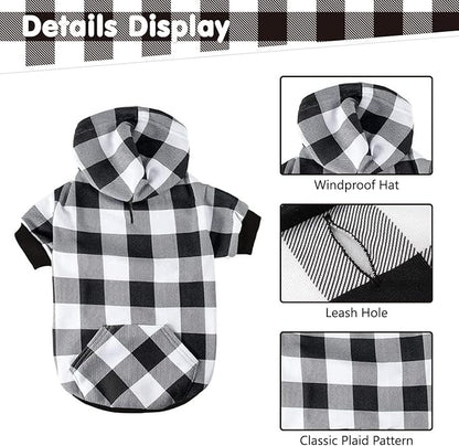 KOOLTAIL Plaid Dog Hoodie Pet Clothes Sweater with Hat and Pocket for Small Medium Large Size Dogs