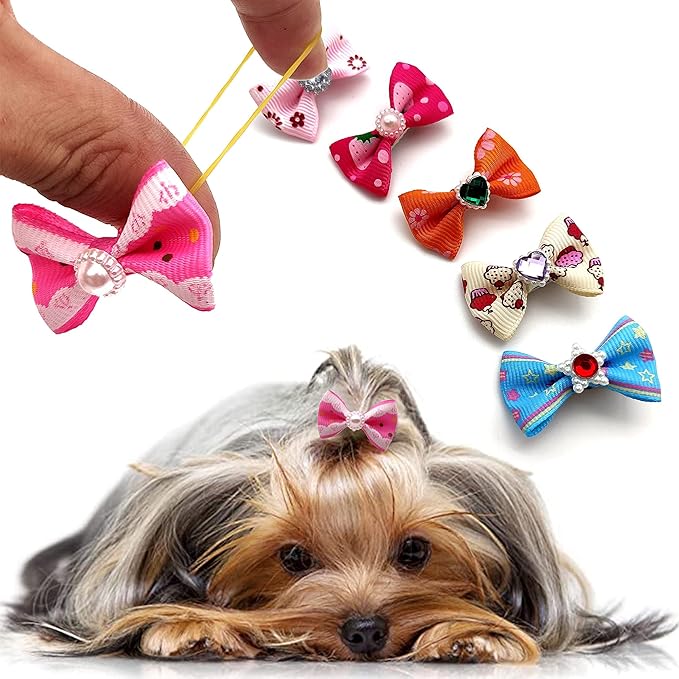 60Pcs Puppy Dogs Hair Barrettes Bows with Rubber Bands