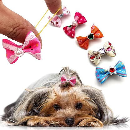 60Pcs Puppy Dogs Hair Barrettes Bows with Rubber Bands