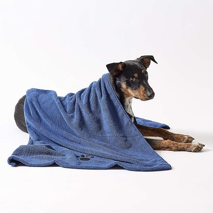 Bone Dry Pet Grooming Towel Collection Absorbent Microfiber X-Large, 41x23.5", Embroidered Navy