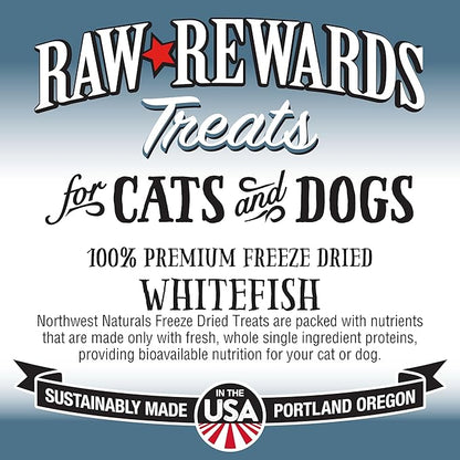 Northwest Naturals Raw Rewards Freeze-Dried Whitefish Treats for Dogs and Cats - Bite-Sized Pieces - Healthy, 1 Ingredient, Human Grade Pet Food, All Natural - 2.5 Oz (Packaging May Vary)