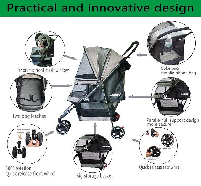 ROODO Escort 3Wheel Dog Stroller Pet Strollers Small