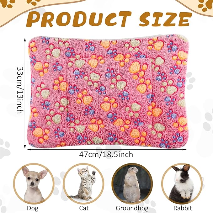 5 Pcs Guinea Pig Bed Mat Cute Cats Paw Print Blanket Bed for Small Animal Winter Soft Plush Bunny Dog Cat Bed Thickened Washable Reversible Fleece Crate Bed Mat Hamster Bedding (13 x 18.5 Inch)