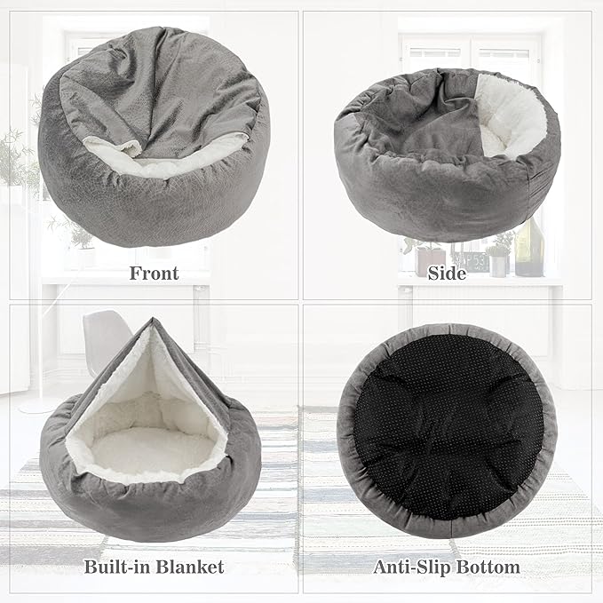 Dog Bed Warm with Hooded Blanket 22 lbs, 19.7 inch
