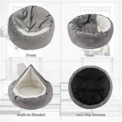 Dog Bed Warm with Hooded Blanket 22 lbs, 19.7 inch