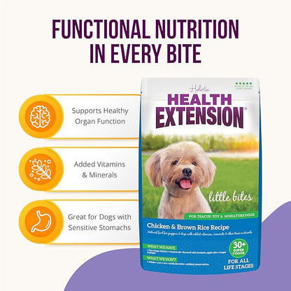 Health Extension Little Bites Chicken & Brown Rice Dry Dog Food (18 lb / 8.1 Kg) - Natural with Probiotics and Superfoods for Teacup, Toy & Small Breeds