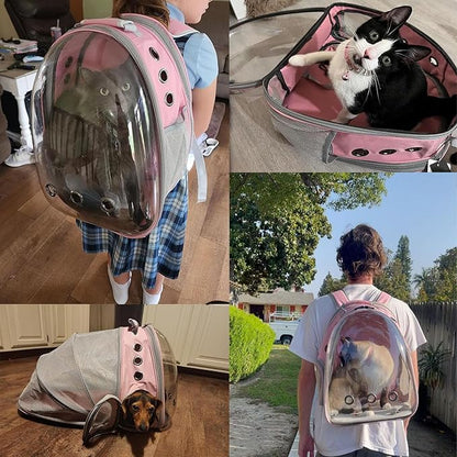 Cat Backpack Carrier,Expandable Pet Bubble Backpack Airline Approved, Pet Travel Carrying Bag for Small Medium Cats and Puppy with Hiking Walking Outdoor Use