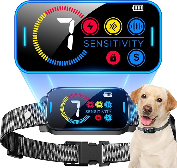 Bark Collar for Large Medium Dogs Smart Ultrasonic 7 Sensitivity