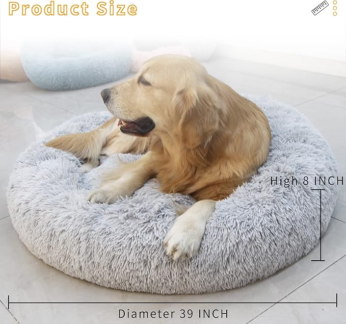 Dog Bed Large Size Dog Gray Faux Fur 39 Inches 60 Pounds