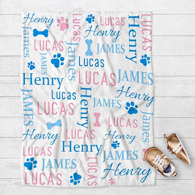 Personalized Dog Blankets Dog Paw Print Blanket Puppy Blanket 40"x30" for