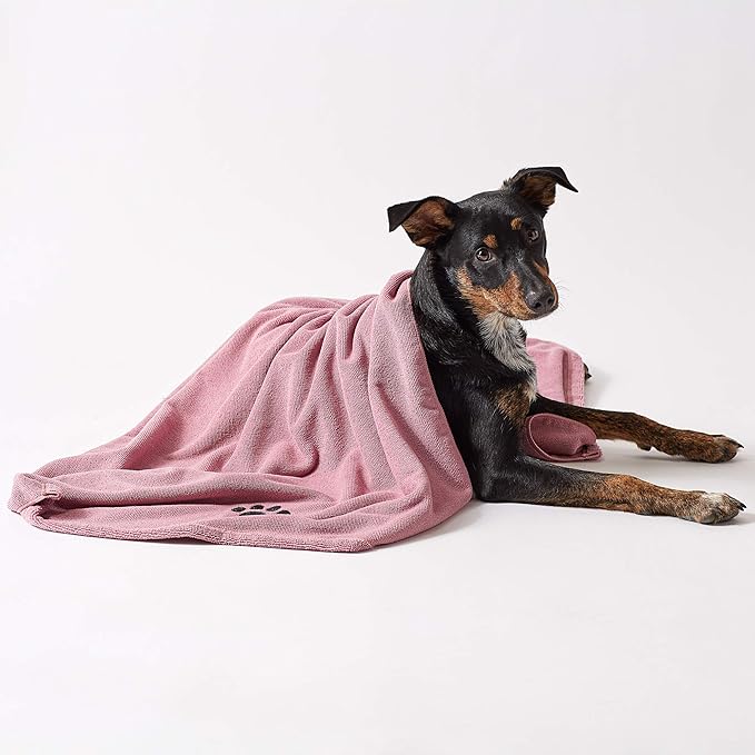 Bone Dry Pet Grooming Towel Collection Absorbent Microfiber X-Large, 41x23.5", Embroidered Rose