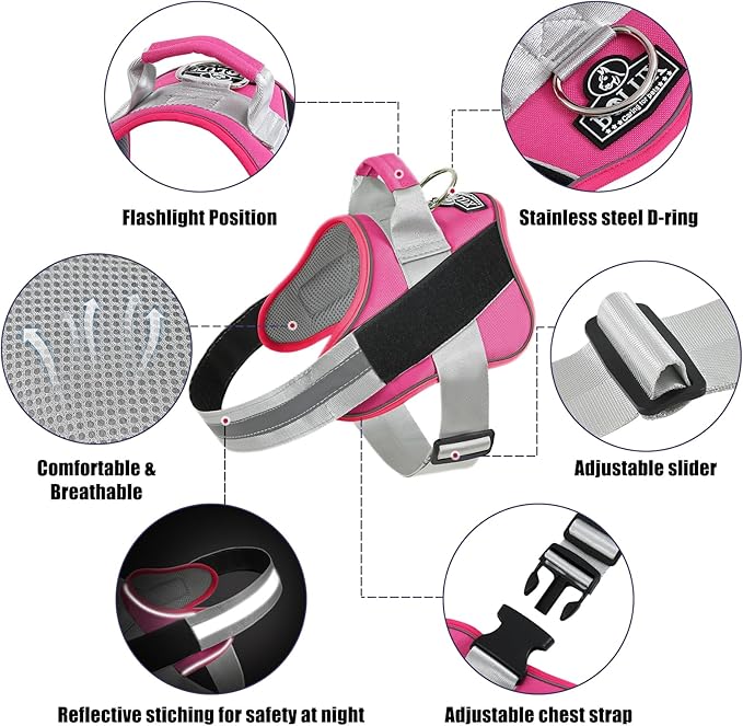 Bolux Dog Harness, No-Pull Reflective Dog Vest, Breathable Adjustable Pet Harness with Handle for Outdoor Walking - No More Pulling, Tugging or Choking (Fuchsia, Large (Pack of 1))