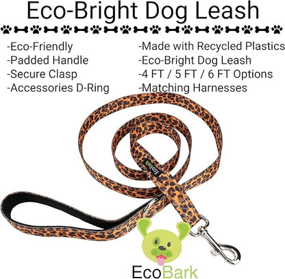 EcoBark Dog Leash - Soft & Reflective Comfort Leash with Padded Handle - Strong Durable Heavy Duty - Training and Pulling for Small, Medium or Large Dogs (Cheetah)