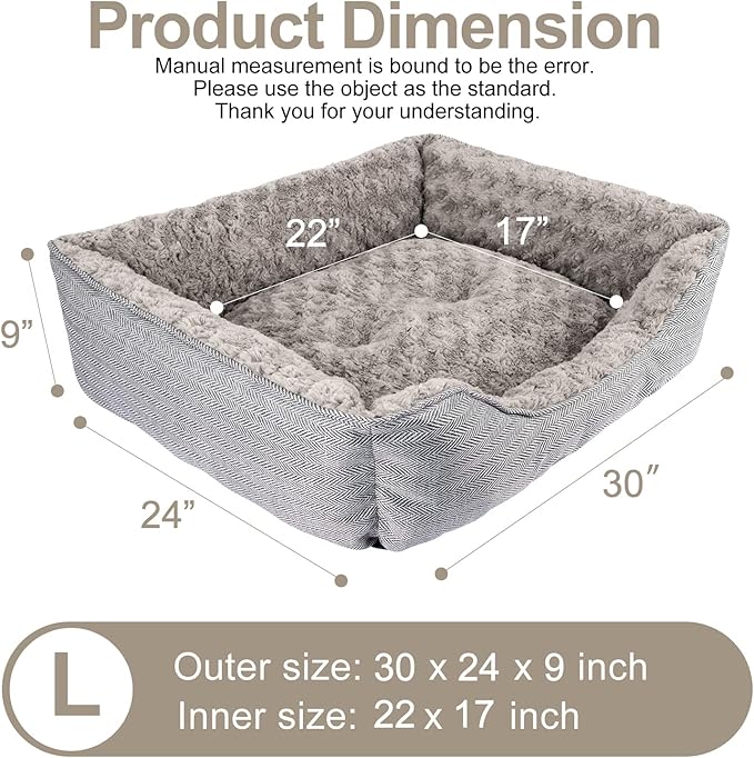 FURTIME Dog Bed for Large Medium Small Dogs Soft Washable Pet Bed Orthopedic Dog Sofa Bed Breathable Rectangle Sleeping Bed Anti-Slip Bottom(30''