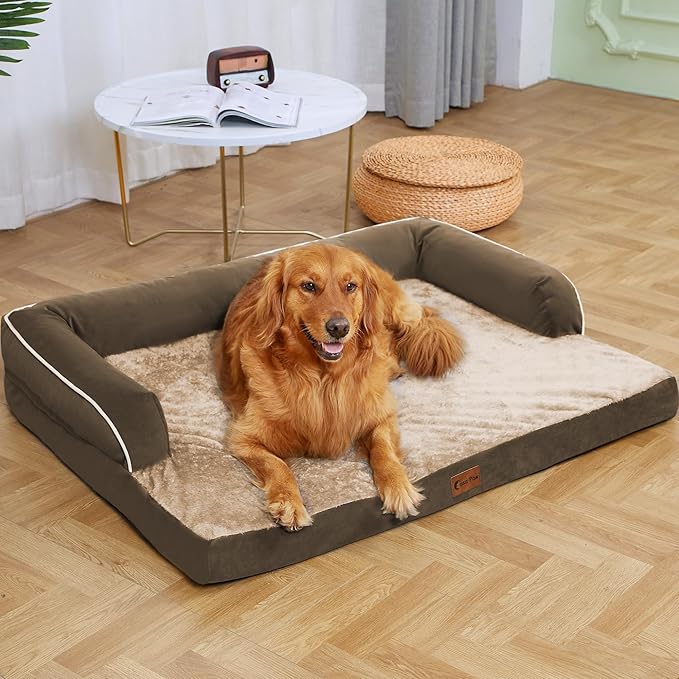 XXL Dog Bed with Bolsters, Orthopedic Dog Beds for Extra Large Dogs, Waterproof Dog Beds XLarge, Memory Foam Dog Bed with Removable Washable Cover, Nonskid Bottom (XX-Large,Brown)