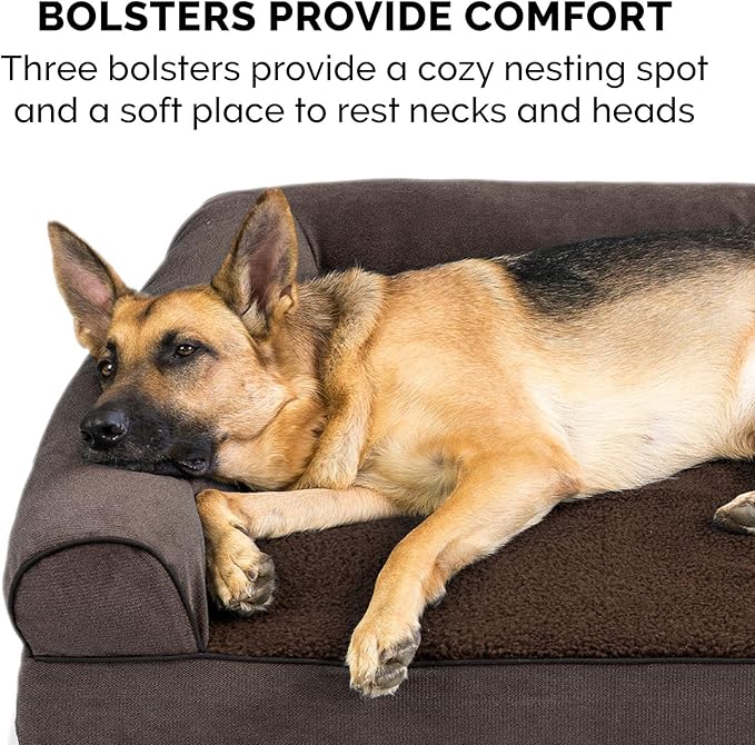 Furhaven Orthopedic Dog Bed for Medium/Small Dogs w/ Removable Bolsters & Washable Cover 35 lbs