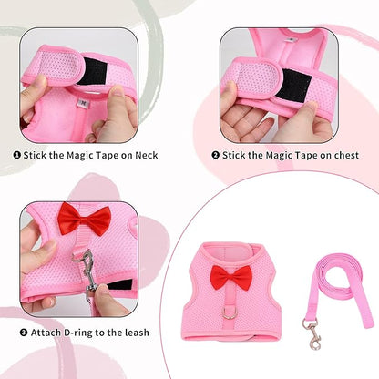 AIITLE Rabbit Harness and Leash Set with Cute Bow, Soft Breathable Mesh Vest Harness for Rabbits Kitten Ferret Puppy Small Pets Walking Supplies Pink S