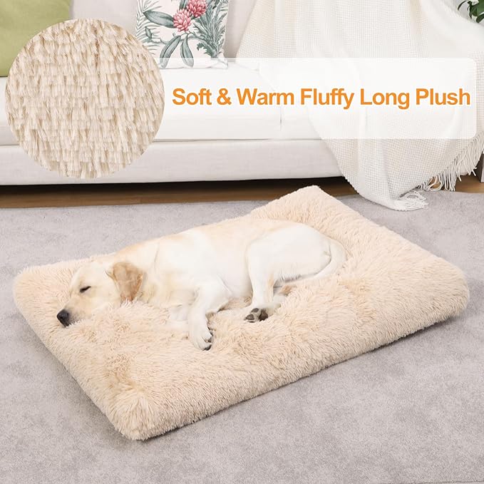 KSIIA Dog Crate Bed Washable Dog Beds for Extra Large Dogs Deluxe Plush Fluffy Comfy Thick Kennel Pad Anti-Slip & Anti-Scratch Pet Sleeping Mat 41 x 27 Inch,