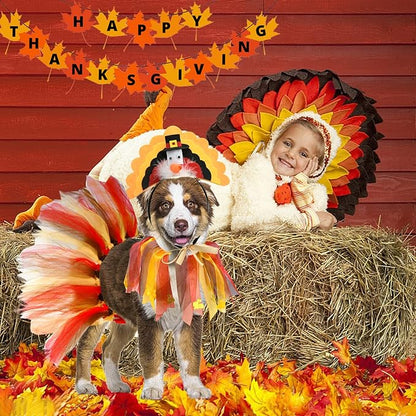 Vehomy Dog Thanksgiving Costume Pet Dog Turkey Headband Headwear Hat Puppy Thanksgiving Halloween Collar Dog Tutu Skirt Pet Halloween Turkey Costume for Cats Dogs 3Pcs