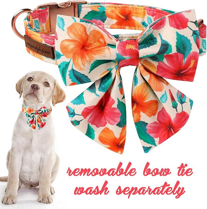 Unique Style Paws Cotton Dog Collar with Bow
