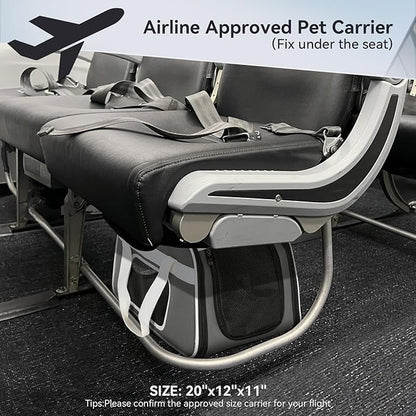 PETSFIT Airline Approved Cat Carrier with Wheels Designed for Small Dogs/Cats with Adjustable Safety Rope & Removable Wheels