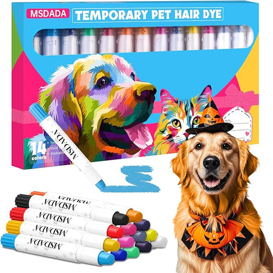 14 Color Washable Dog Hair Dye Paint Temporary Pet Fur Markers Dog Safe Hair Color Crayons for Small to Large Boy & Girl Puppy Stuff Accessories