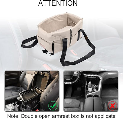 X AUTOHAUX Dog Car Seat Adjustable Straps Portable for Medium Small Sized Puppy Cat Seat Pets Soft Non Slip Bottom Travel Bed Beige