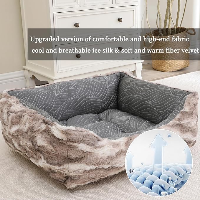 2 in 1 Dog Bed Washable Pet Cooling Beds for Large Medium Small Dogs Cats Orthopedic Reversible Washable Sofa Rectangle Durable Puppy Cuddler Soft Calming Sleeping Bed