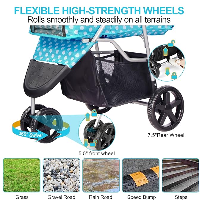 Dog Stroller for Small Dogs 3 Wheels,