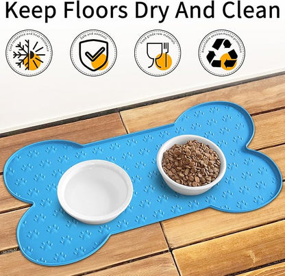 Dog Food Mat Anti-Slip Silicone Dog Bowl Mat Thicker Pet Placemat Waterproof Cat Feeder Pad with Raised Edge Puppy Kitten Feeding Mats Suitable Small Medium-Sized Dogs Cats Eating Tray