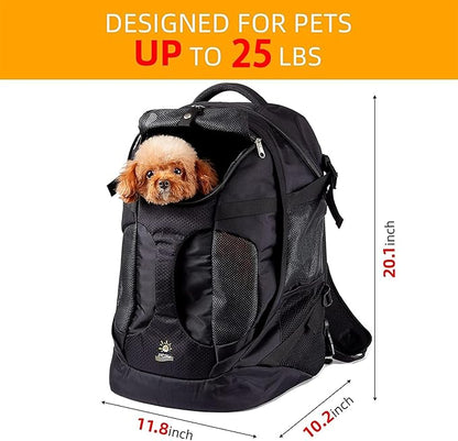 Large Pet Backpack| Dog Backpack for Most Dog Sizes | Travel&Hiking Pet Carrier Backpack | with Safety Leash |More Large Ventilations|Double-Layer Structure|Up to 25LB(New Black)