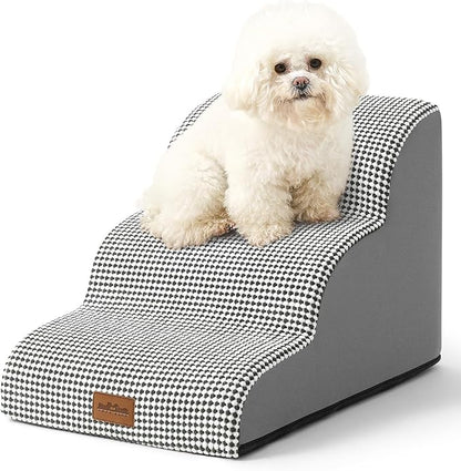 Dog Stairs for Couch or Low Bed 15.7x22.4x15.7in, White-Black, 3 Tiers
