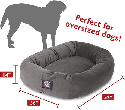 Majestic Pet 52 Inch Suede Calming Dog Bed Washable – Cozy Soft Round Dog Bed with Spine Support for Dogs to Rest their Head 52x35x11 (Inch)