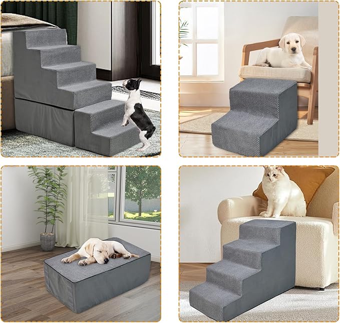 6 Steps Dog Stairs, 30 inches Dog Steps for High Bed 30-36 Inches, LitaiL Pet Stairs for Small Dogs, Older Injured Pets with Joint Pain, Non-Slip Pet Foam Ramps No Assembly