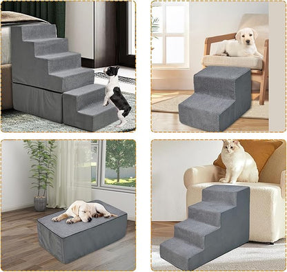 6 Steps Dog Stairs, 30 inches Dog Steps for High Bed 30-36 Inches, LitaiL Pet Stairs for Small Dogs, Older Injured Pets with Joint Pain, Non-Slip Pet Foam Ramps No Assembly