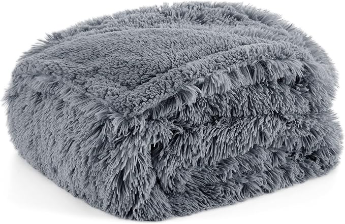 Bedsure Waterproof Dog Blankets for Large Dogs - Calming Cat Blanket for Couch Protector Washable, Long Faux Fur Pet Throw Blanket for Puppy, Reversible Furniture Protection, 50"x60", Grey