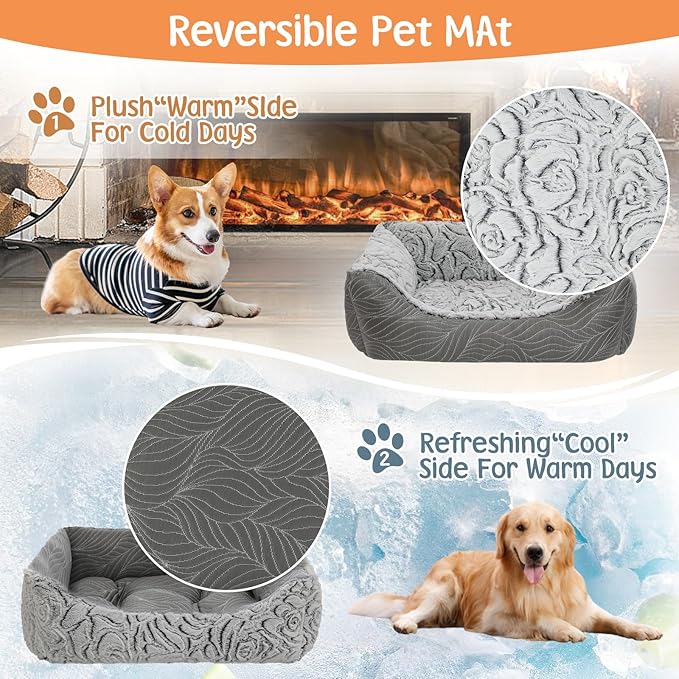 2 in 1 Dog Bed Washable Pet Cooling Beds for Large Medium Small Dogs Cats Orthopedic Reversible Washable Sofa Rectangle Durable Puppy Cuddler Soft Calming Sleeping Bed